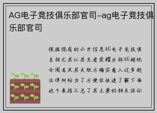 AG电子竞技俱乐部官司-ag电子竞技俱乐部官司